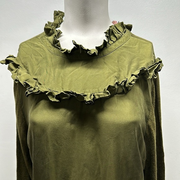 Ted Baker Taytiee Sweater Top Ruffle Frill Bib High Neck Silk Front Green US 6 8 - Picture 3 of 10